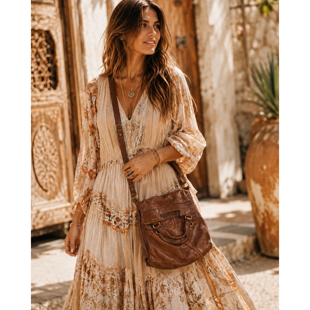 Lucky Brand Brown Leather Abbey Road Flap Crossbody Bag Tote Distressed Boho